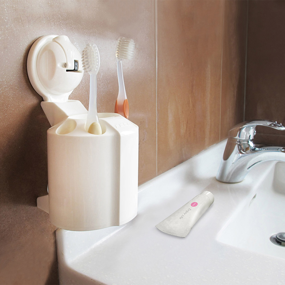 thumbnail image 2 of Stainless Steel Self-Adhesive Wall Mount Toothbrush Holder & Cup Rack For Bathroom 2 of 5